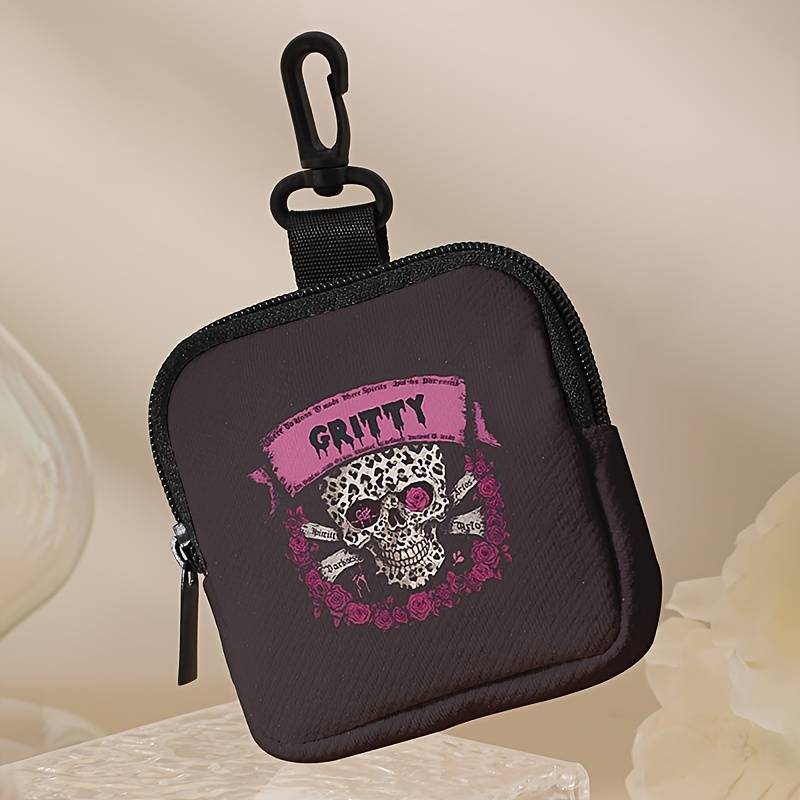 1pc Gothic Skull Print Large Capacity Coin Wallet C Stylish Multi-Function Key Card Holder wi
