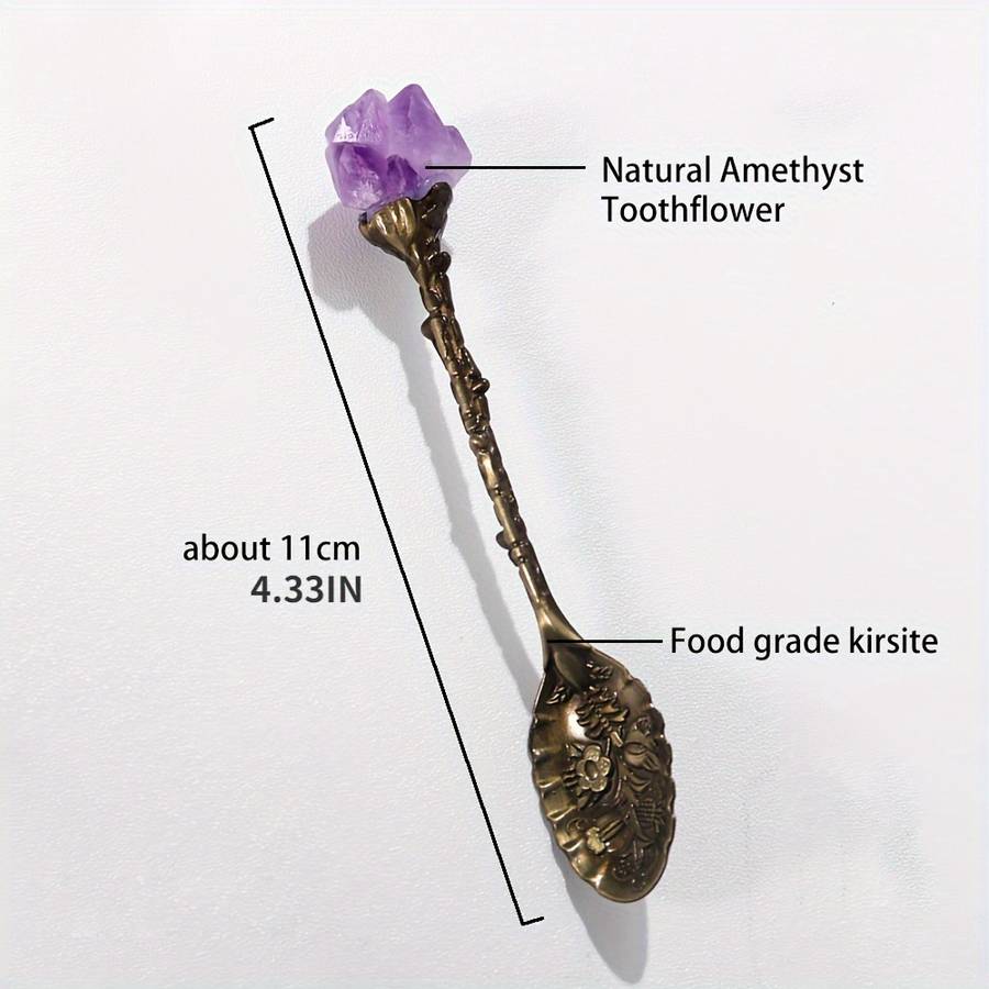 1pc Natural Amethyst Cluster Teaspoon Tooth Flower Gem Sweetmeats Spoon Decorate Gift