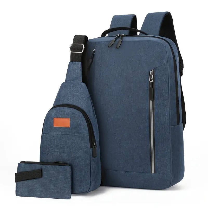 3pcs Set Stylish Nylon Travel Backpack with Adjustable Straps Large Capacity