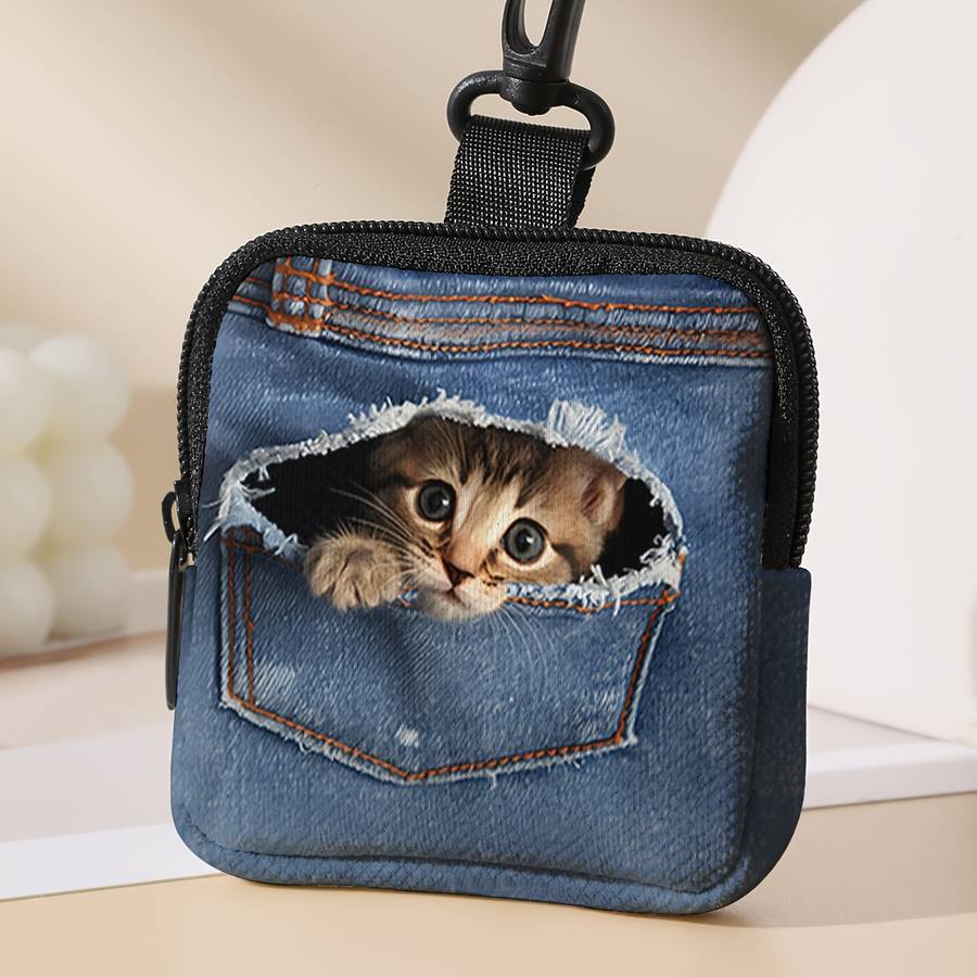 1pc Pack of 1 Pocket Change Wallet with Kitten Pattern Print with Buckle and Zipper Pockets Mult