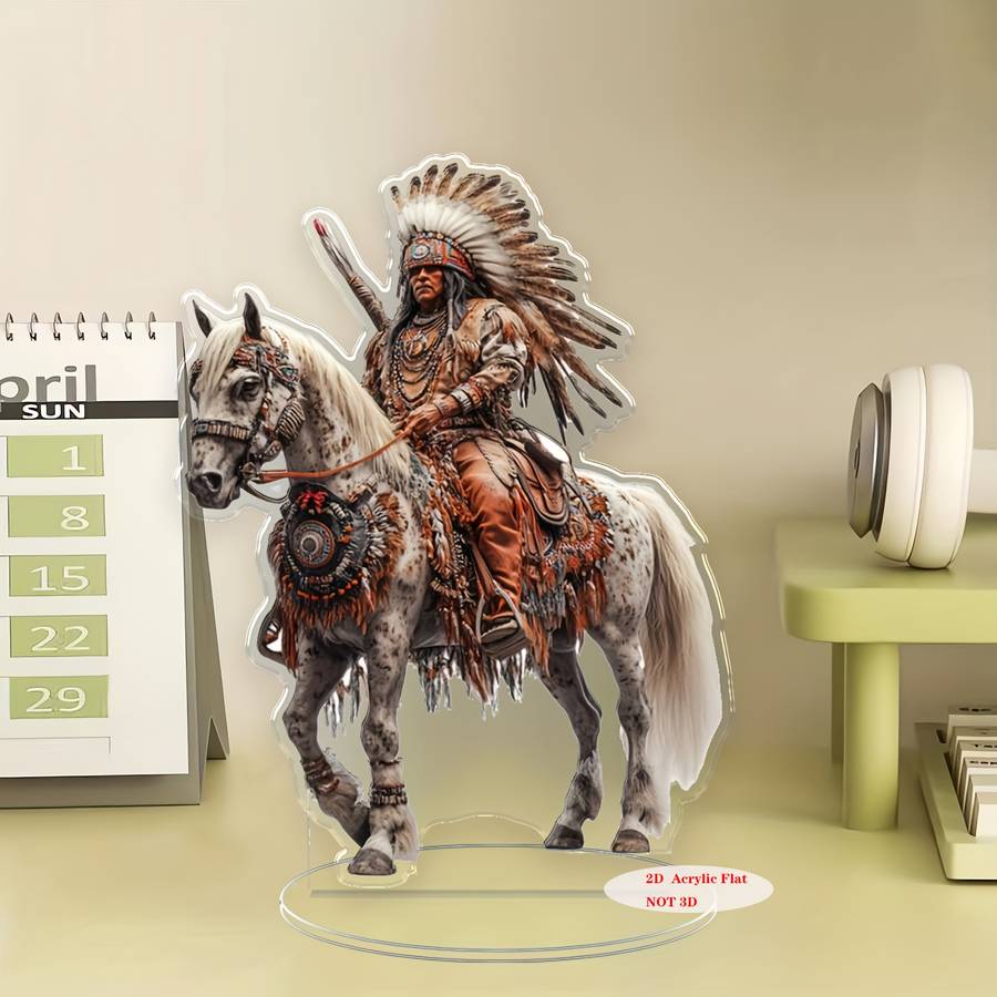 1pc 2D Flat   Bohemian Style Native American Chief  Acrylic Art Ornament Handcrafted Horseba