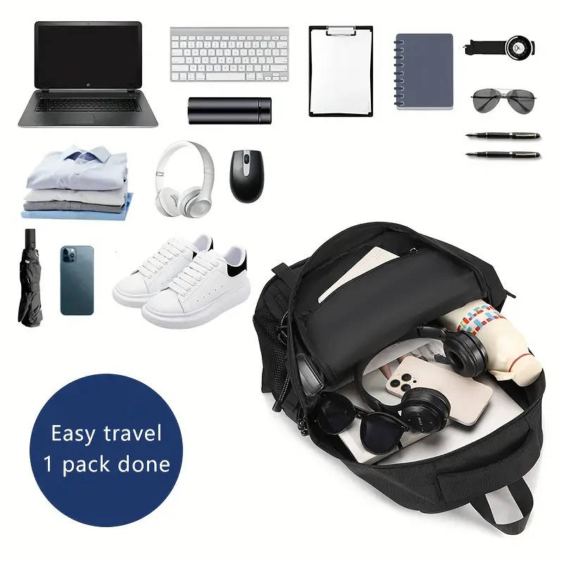 1pc Large Capacity Laptop Backpack with Shoe Storage Casual Polyester Travel Bag Outdoor Hiking Ruck