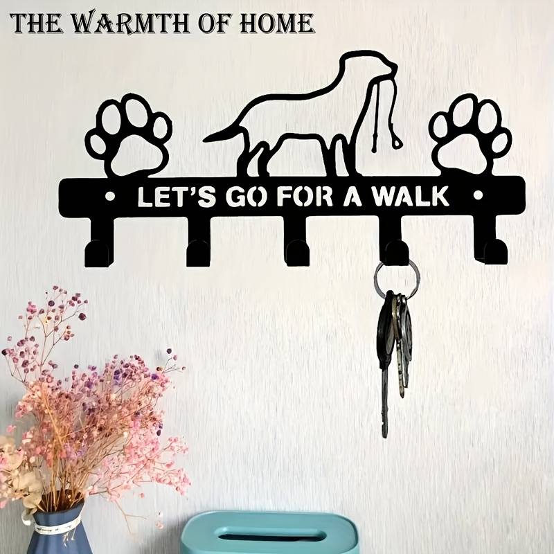 1pc Metal Wall Mounted Decorative Hook with Charming Dog and Paw Prints Romantic "LetS Go for a Wa