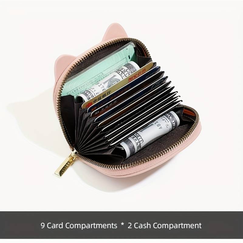 1pc Girl's Wallet Card Holder Women's Mini Coin Purse with 2 Coin Compartments + 9 Card Slots Cute