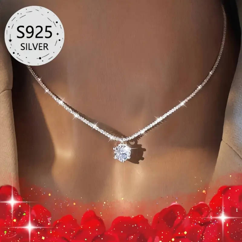 3 Piece  925 Sterling Silvery Cross Necklace, Sparkling Synthetic Zirconia Necklace and Shimmerin