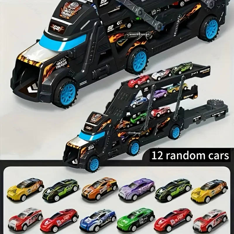 Black Transforming Toy Truck for Youngsters Foldable Launch Vehicle Cargo Transport Car Sliding Truc