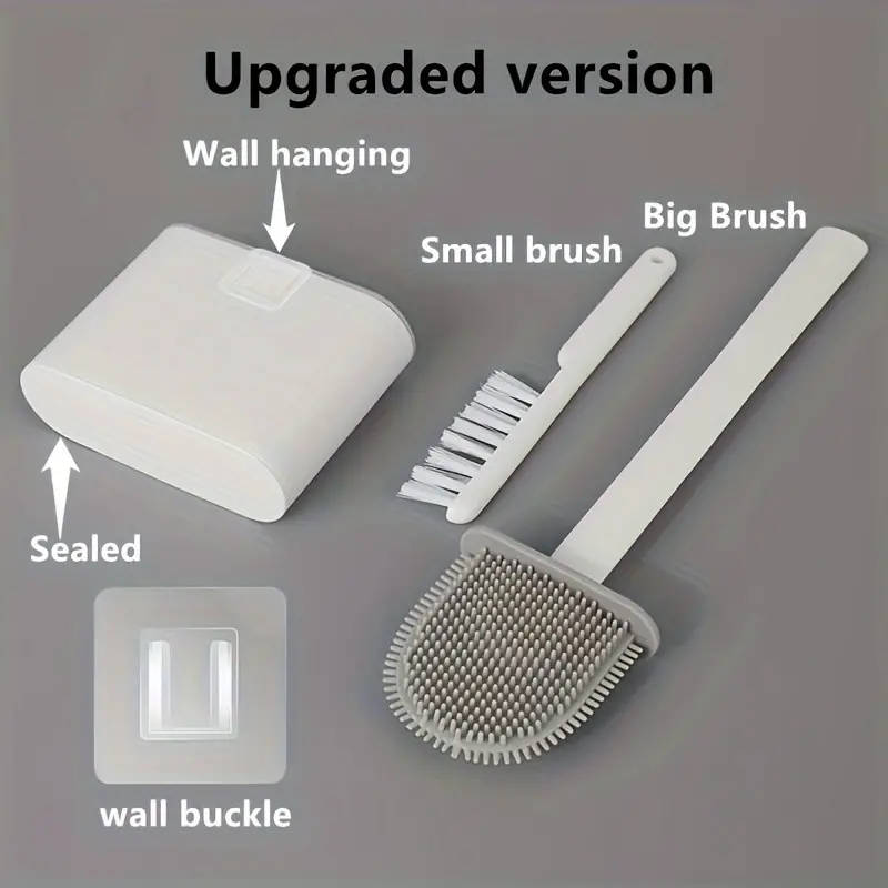 1 Set Of 2 Toilet Brushes And 1 Toilet Seat Wall-Mounted Toilet Brush Silicone Soft Toilet Brush Hea