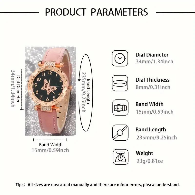 6pc Pink Butterfly Elements Quartz Wrist Watch