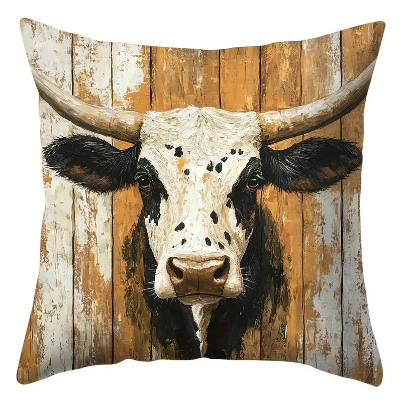4 Piece Rustic Cow Print Throw Pillow Covers, 45cm x 45cm