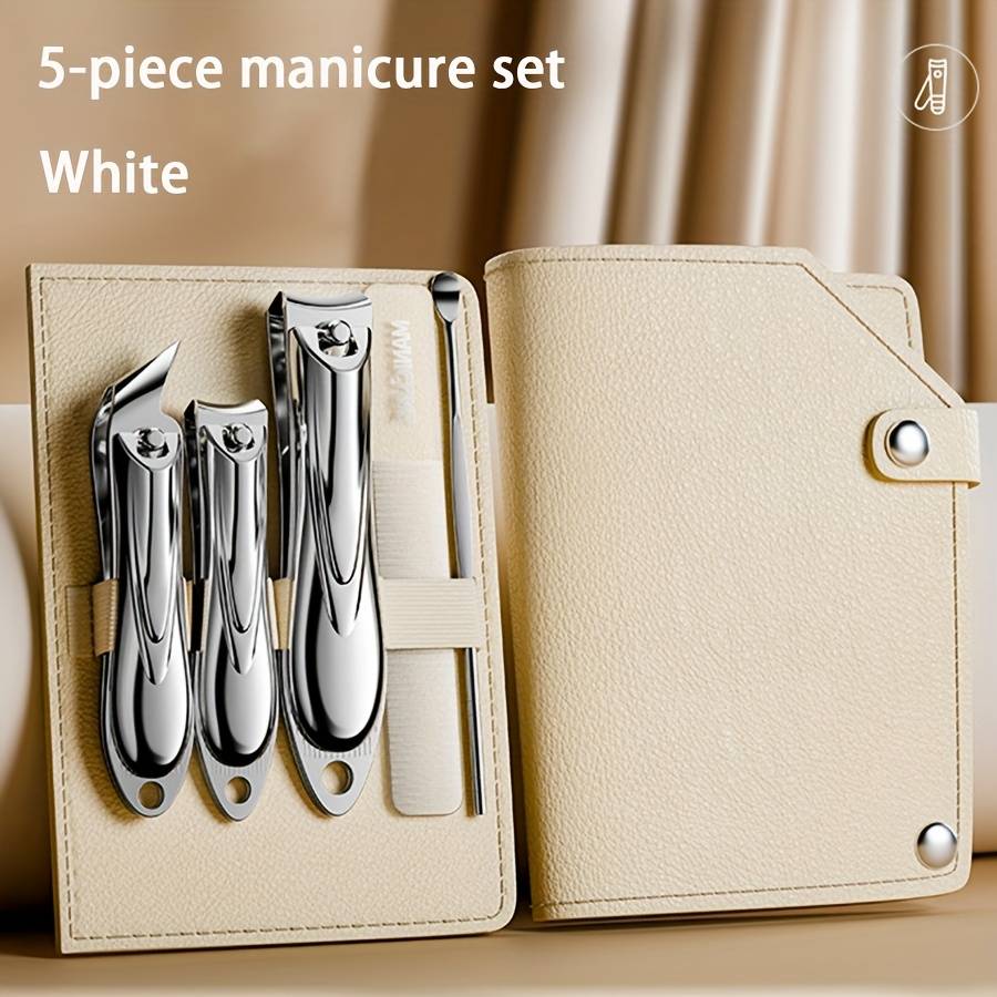 5pcs set Stainless Steel Nail Clipper Set with Nanoscale Glass Nail File Suitable for Thick Nai