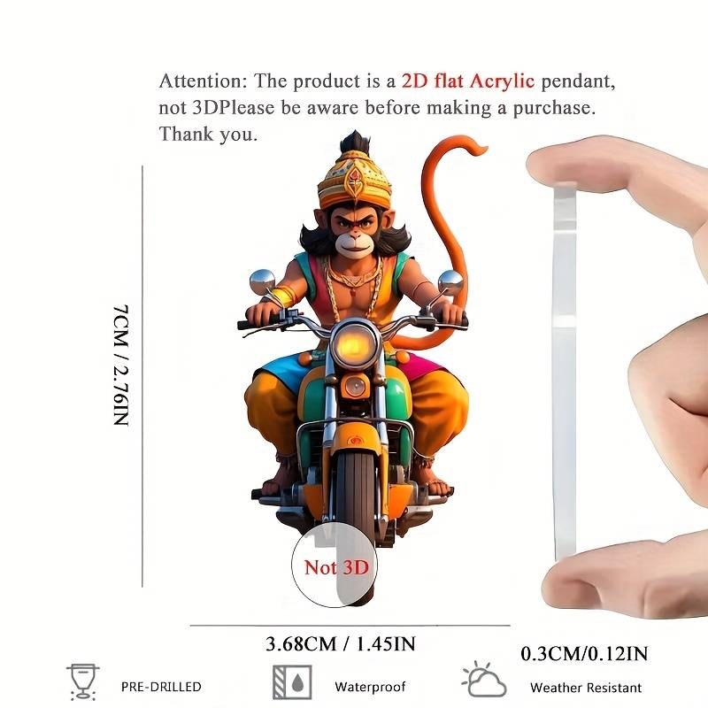 1pc 2D Flat  One piece of  acrylic material charming and funny motorcycle Hanuman theme han