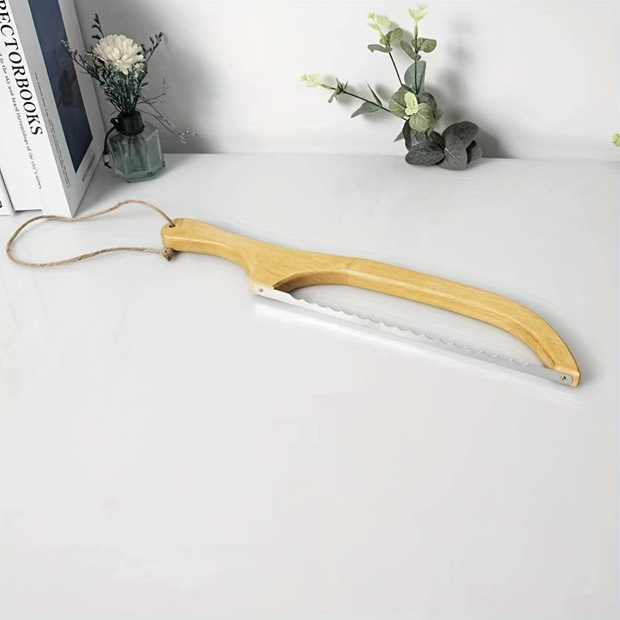 1pc Wooden Bread Cutting Tool Ergonomic Handle Durable Pressed Wood Construction Smooth Edg