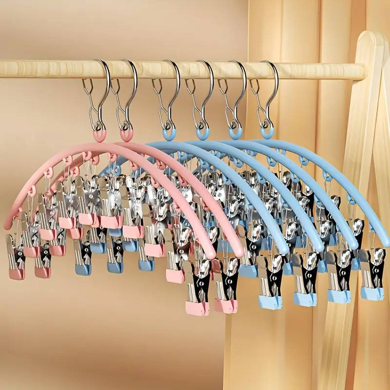 1pc Premium Pink Stainless Steel Pants Hanger with 10 Clips - Space-Saving Rust-Resistant