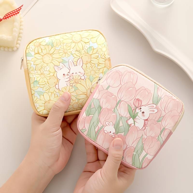 1pc Cute Cartoon Oil Painting Design PVC Storage Bag Casual Style Lightweight Hand Washable
