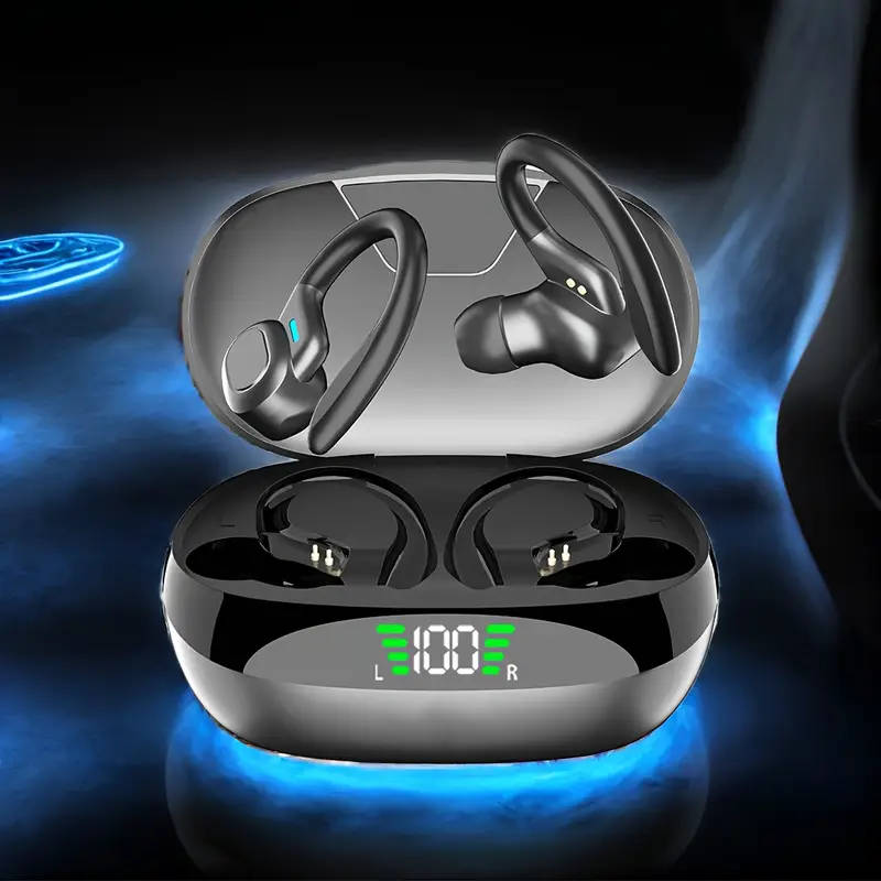 1 Pair Wireless Sports Earbuds with Mic Stereo Sound Comfortable Ear Hook Design USB Type-C Charging