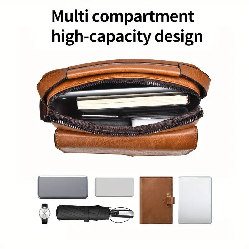 Men'S Vintage Faux Leather Crossbody Bag Faux Leather Shoulder Satchel Casual Business Briefcase Lar