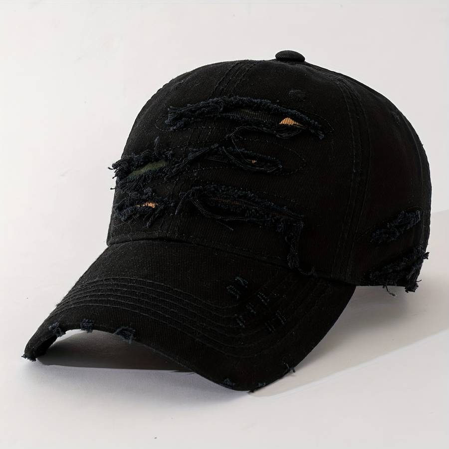 1pc Embroidered Distressed Cotton Baseball Cap Sun Protection Frayed Dad Hat with Embroidery Ad