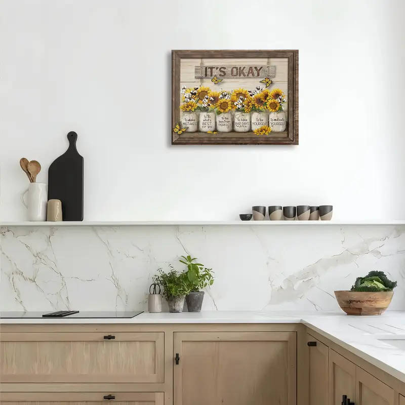 1pc Wooden Framed Canvas Painting Sunflower Wall Art Wall Art Prints for Living Room Bedroom Kitchen