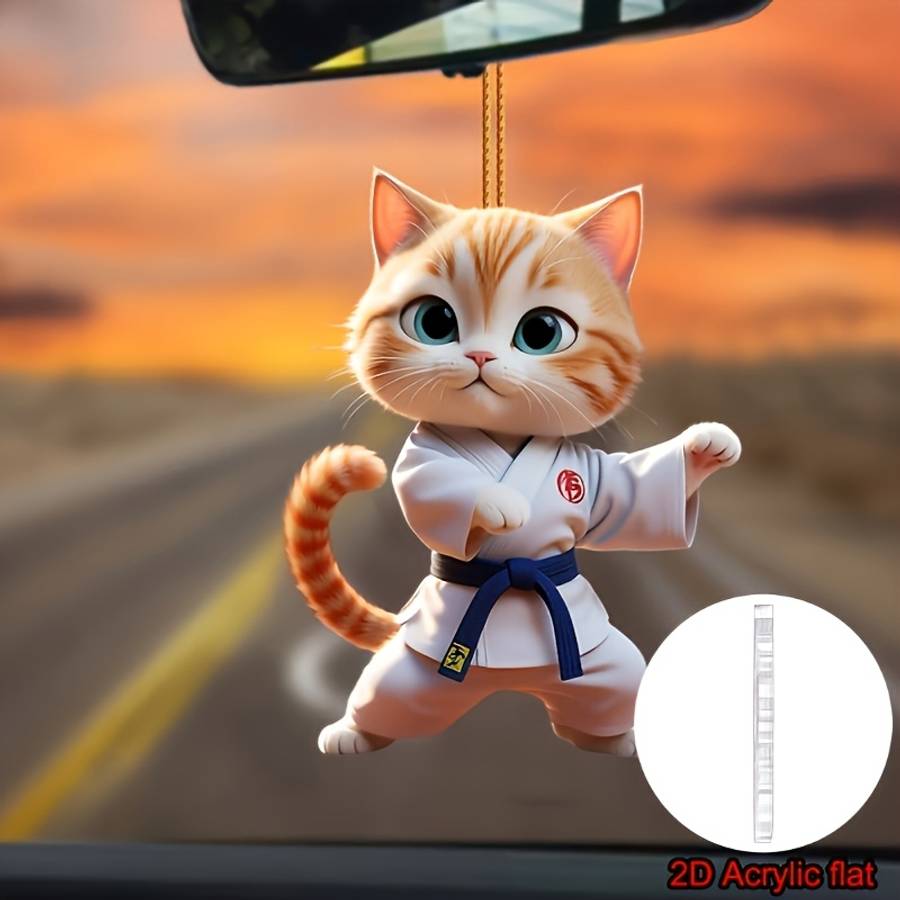 2D Flat Car Pendant Cute Jiu-Jitsu-Kitten Car Interior Holiday Decoration Acrylic Coup