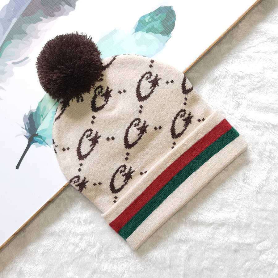 Y2K Polyester Knit Beanie Double-Sided Patterned Striped Turn-Up with Pom-Pom Unisex Fash