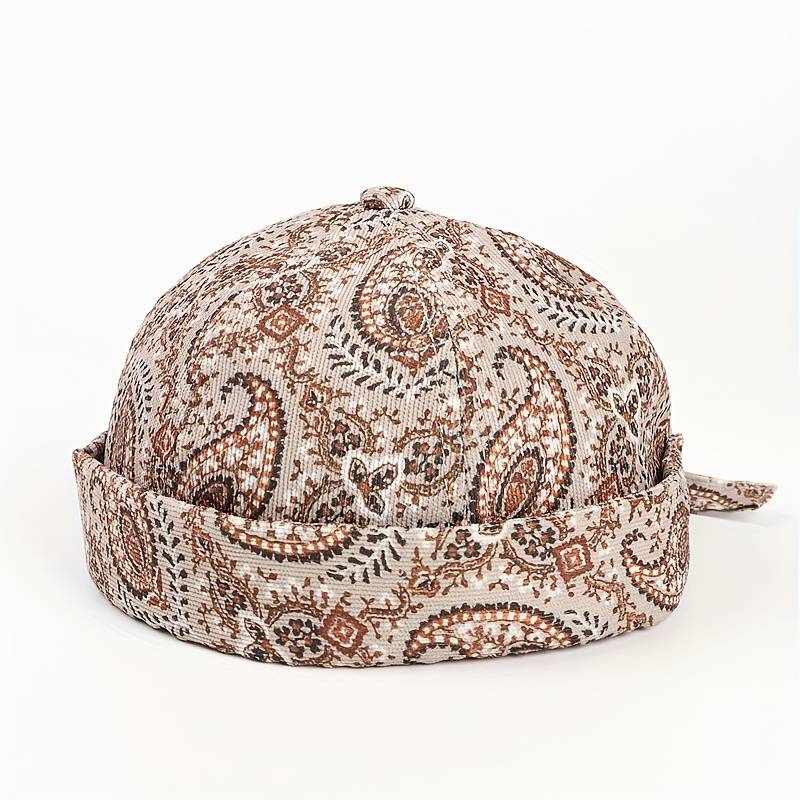 1pc Retro Paisley Brimless Hat Stylish Warm Knit Cap with Adjustable Buckle Strap Breathable P