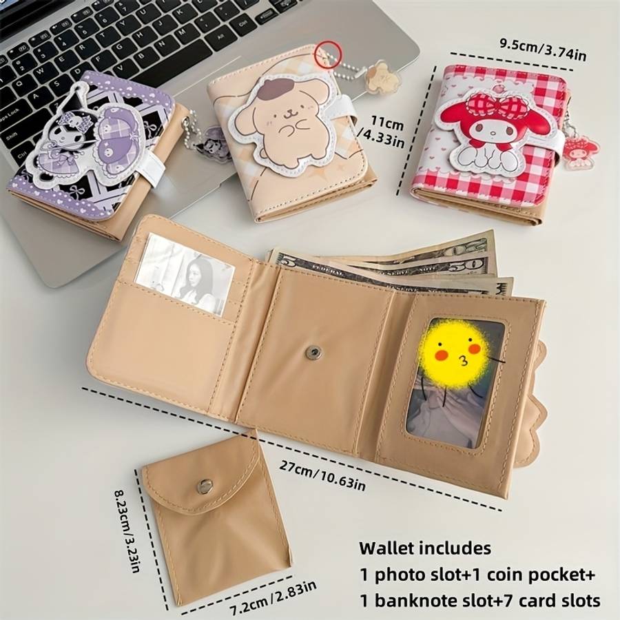 Kuromi Cartoon Tri-Fold Short Wallet Rfid Blocking Student Card Holder Multifunctional Stor