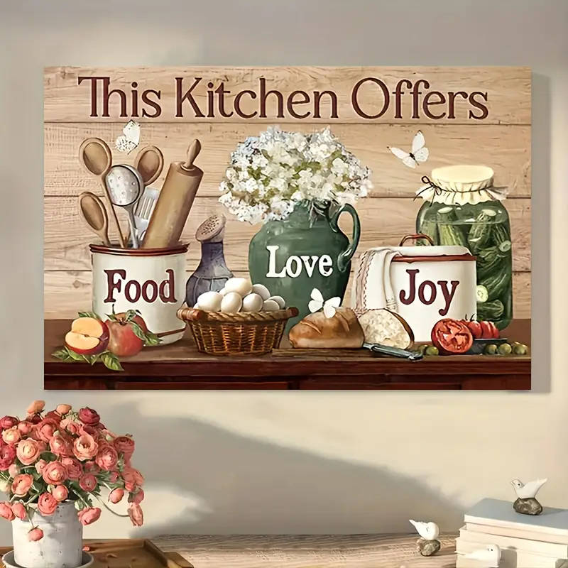 1pc Rustic Farmhouse Kitchen Wall Art Wooden Framed Canvas Print with Animal Design Perfect for Livi