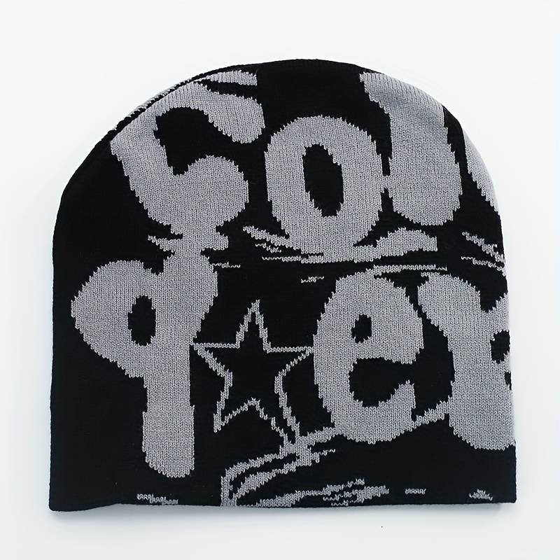 1pc Unisex Knit Beanie Trendy cope Letter Design Windproof Street Style Hat for All Season
