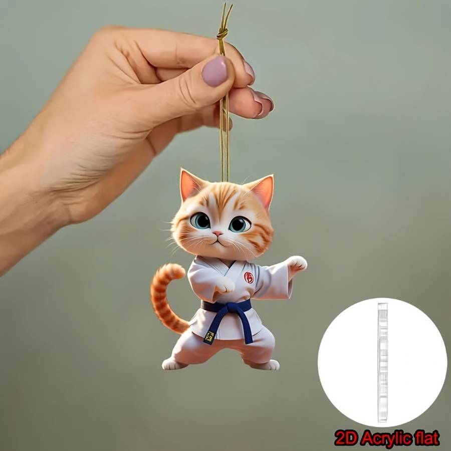 2D Flat Car Pendant Cute Jiu-Jitsu-Kitten Car Interior Holiday Decoration Acrylic Coup