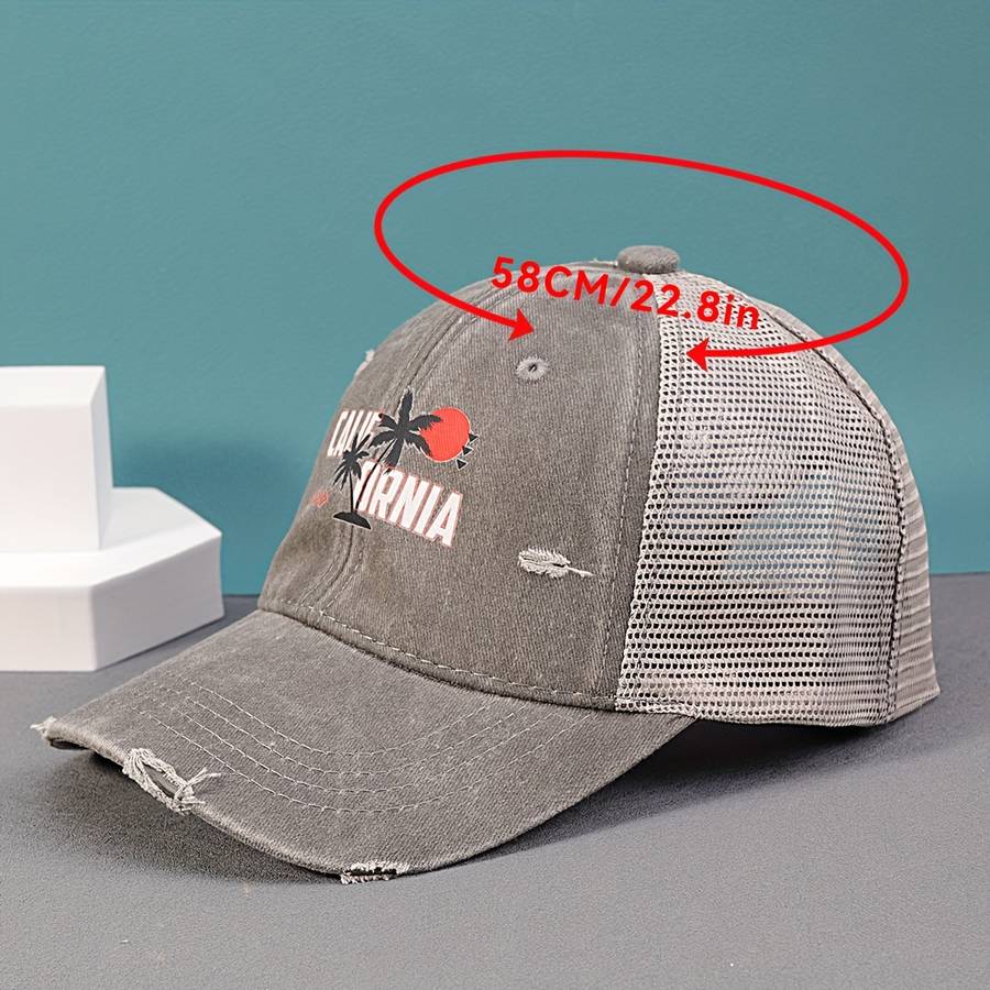1pc California Beach Sunset Printed Cotton Baseball Cap with Mesh Back and Adjustable Snap Closure