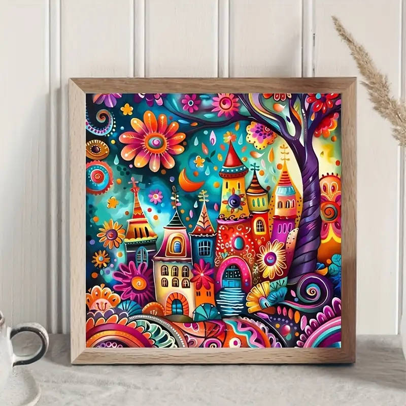 1pc DIY 5D Diamond Painting Kit Colorful Watercolor Landscape Full Drill Round Rhinestone Embroidery