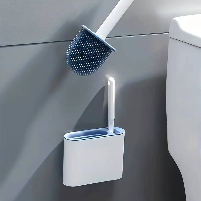 1 Set Of 2 Toilet Brushes And 1 Toilet Seat Wall-Mounted Toilet Brush Silicone Soft Toilet Brush Hea