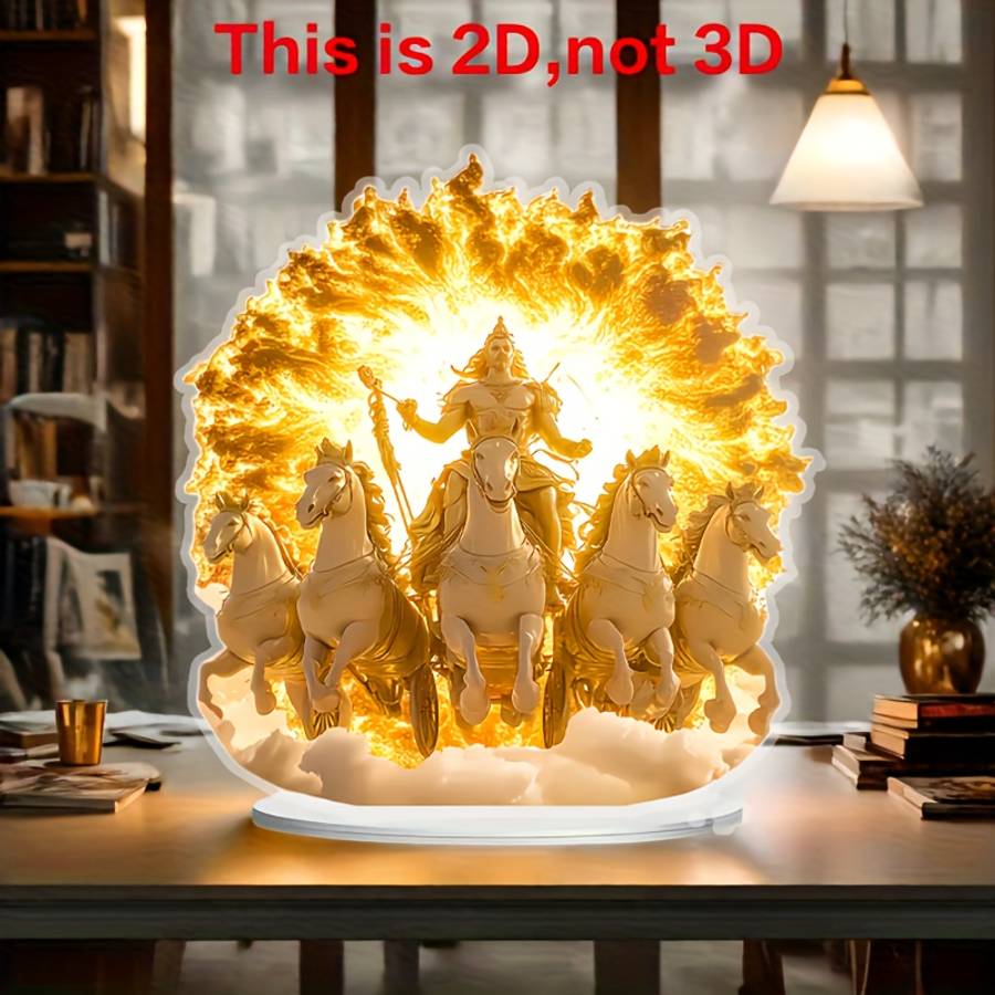 2D Flat Sun God Acrylic Sculpture Mythological Iconic Figure Theme Surreal Fantasy Decor Mul