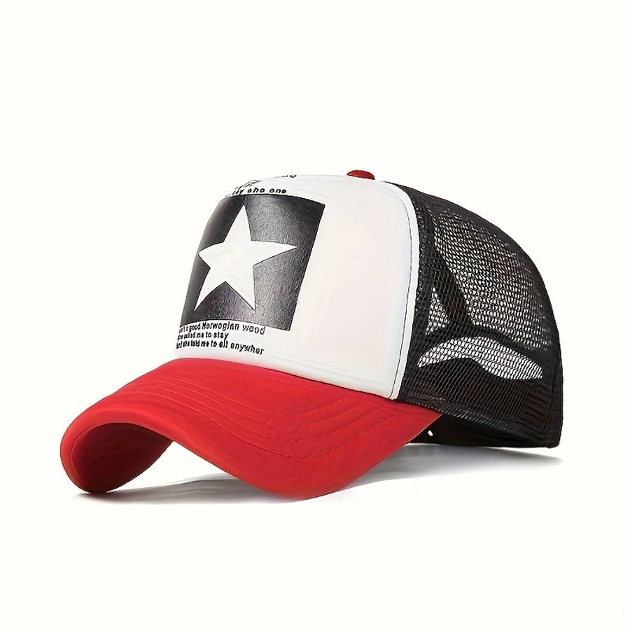 Adjustable Breathable Mesh Trucker Hat With Star Patch Lightweight Sun Protection Baseball Ca