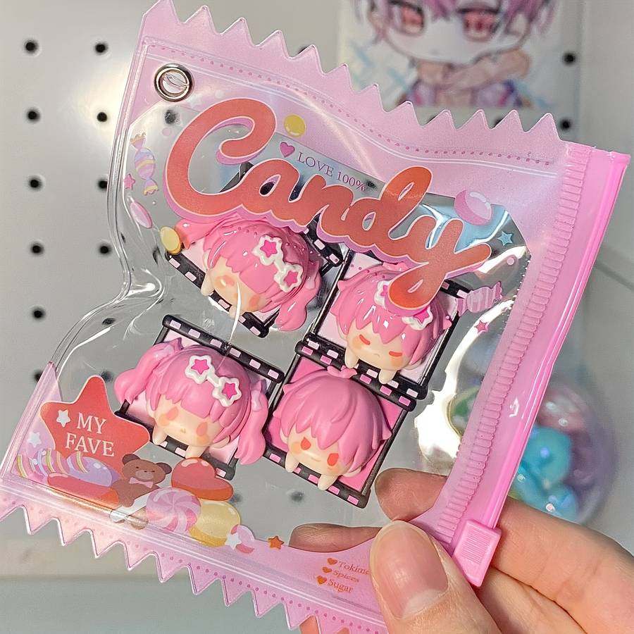 1pc Transparent PVC Dustproof Bag with Keychain Sweet Candy Theme Multi-Color Options Zipper