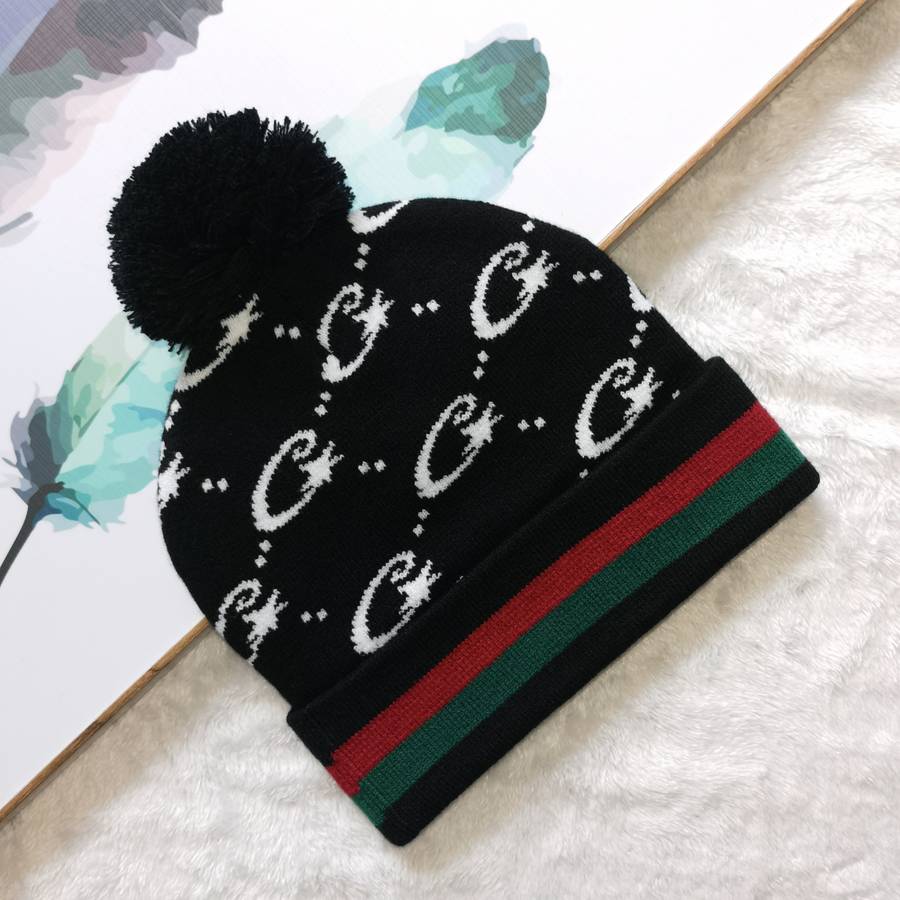 Y2K Polyester Knit Beanie Double-Sided Patterned Striped Turn-Up with Pom-Pom Unisex Fash