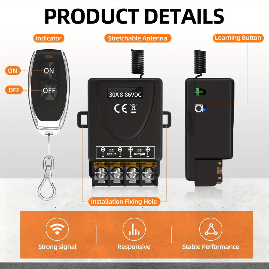 1pc Wide Voltage Wireless Remote Control Switch for Electric Vehicles and Bicycles Remote Control