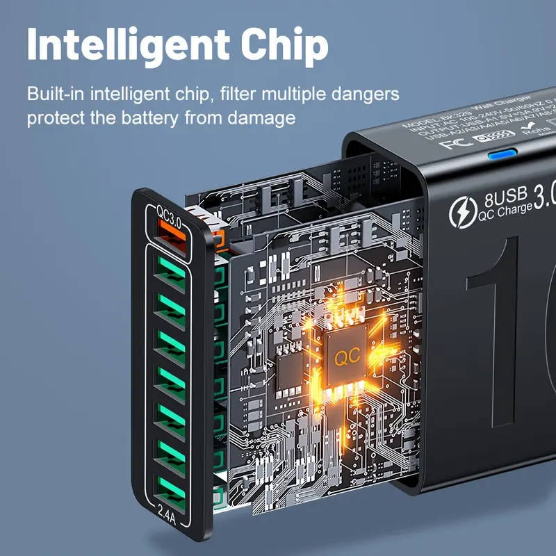 1pc Multiport Fast Charging USB Wall Phone Charger Adapter QC 3.0 USB Phone Charger for iPhone