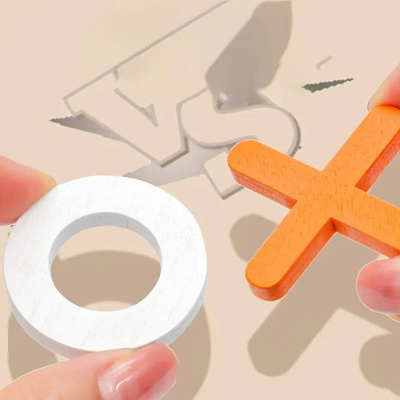 Wooden Tic Tac Toe Game for Youngsters - Mini XO Chess Board with Colorful XOXO Pieces