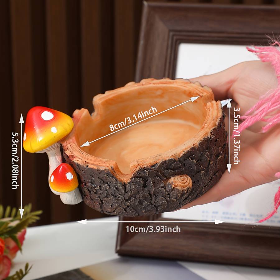 1pc Resin Mushroom Ashtray Creative Round Decorative Gift with Vibrant Red and Orange Mushroo