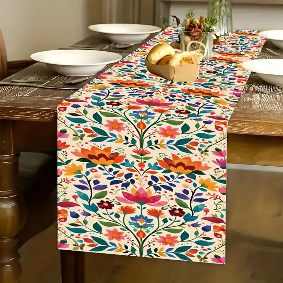 Vibrant Floral Table Runner - 179.83cm x 35.05cm, Home Decor for Dining Tables