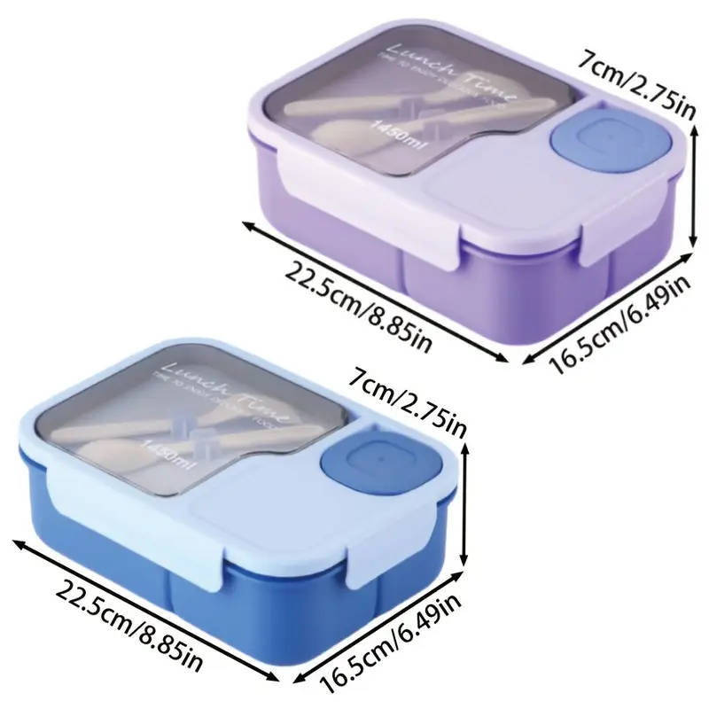 1pc 1450ml Bento Lunch Box with Utensils Leak-Proof Divided Lunch Container Microwavable Stackable R