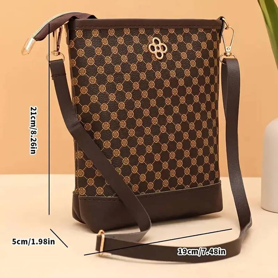 Geometric Pattern Crossbody Bag with Adjustable Strap, Zipper Closure
