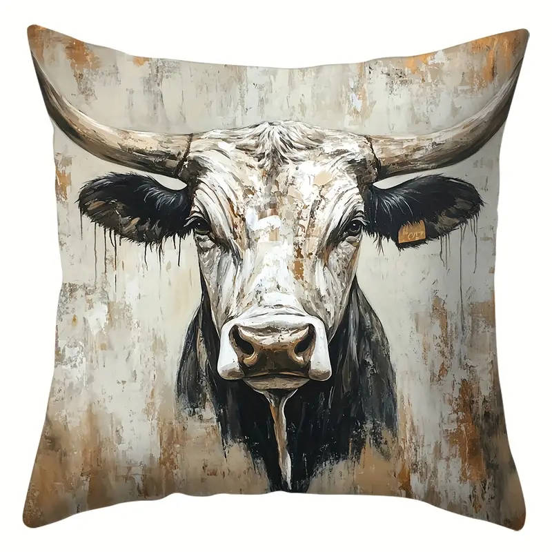 4 Piece Rustic Cow Print Throw Pillow Covers, 45cm x 45cm