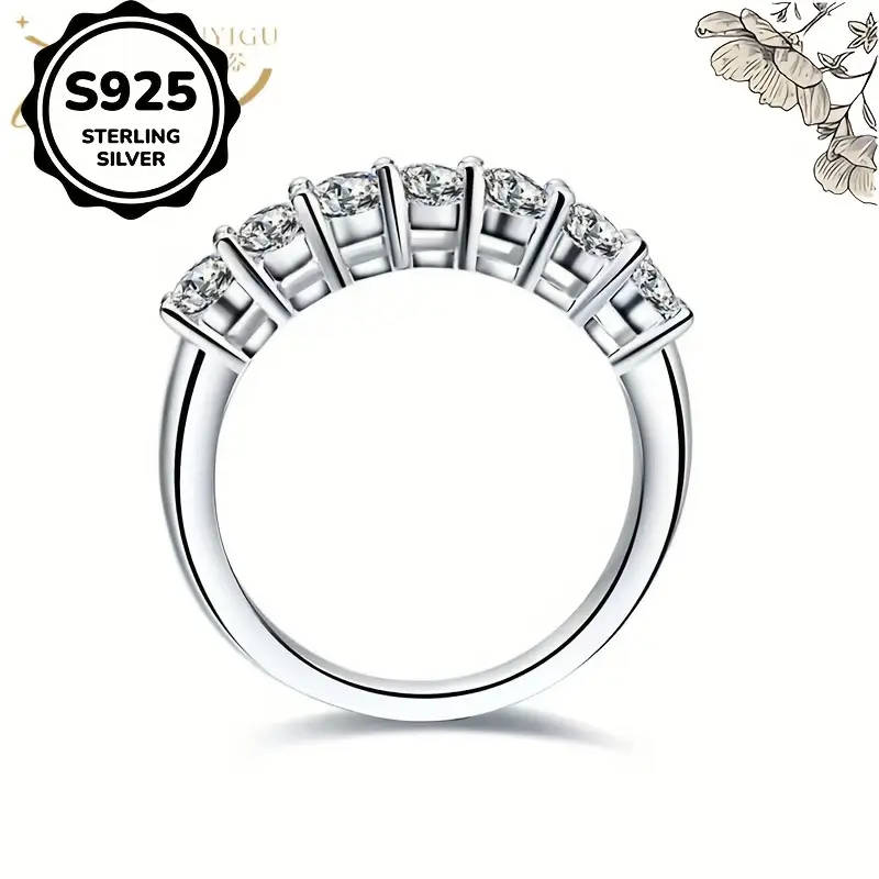 Classic 925 Sterling Silver, Inlaid Synthetic Zirconia Eternity Ring