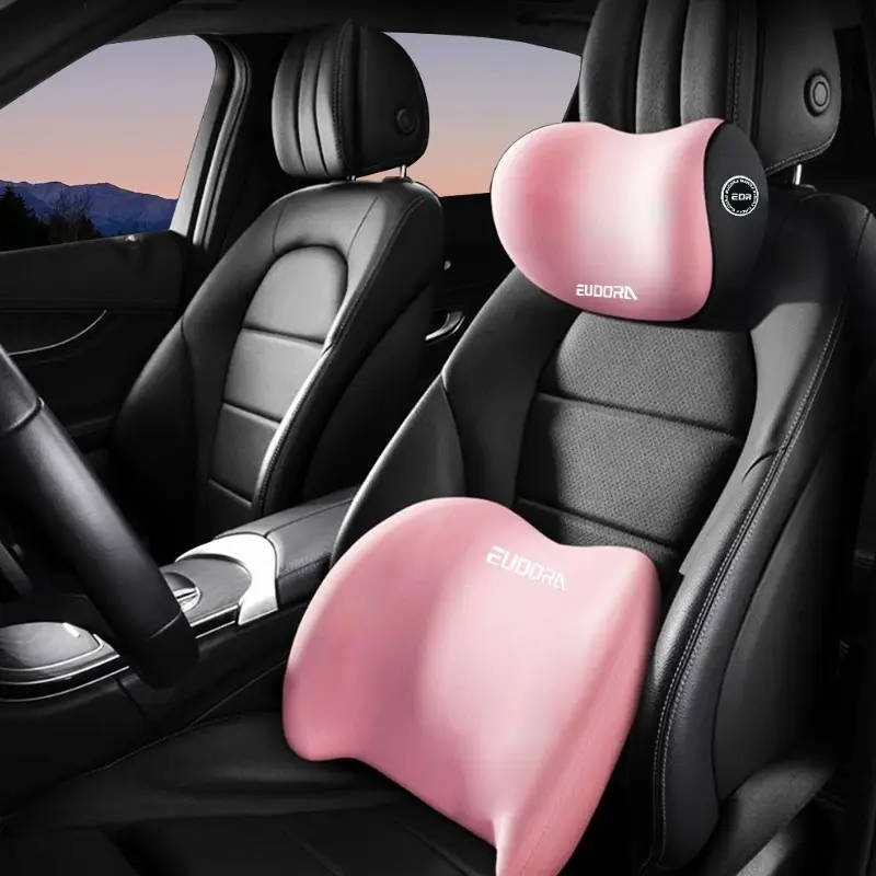 Car Headrest Lumbar Cushion Set Pink