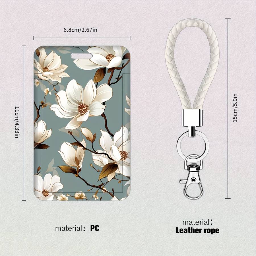 1pc A Card Holder for Doctors And Nurses Featuring a White Magnolia Flower Design Suitable for Bus