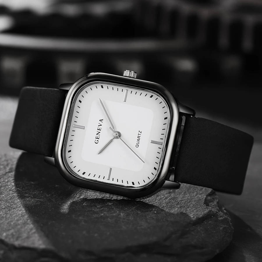 1pc Set Men'S Trendy Square Minimalist Quartz Watch with a Scale Dial Does Not Include a Watch Box