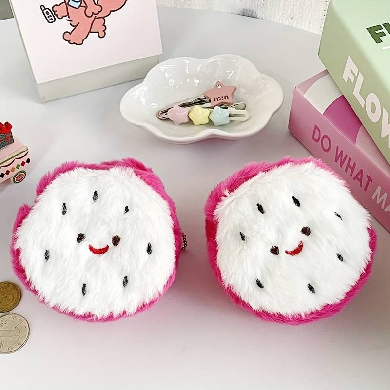 1pc Plush Coin Purse Dragon Fruit Shape Coin Purse Practical Storage Small Bag Mini Coin Pur