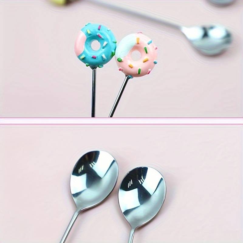 4pcs Set of Cute Donut Stainless Steel Spoons Perfect for Desserts Ice Cream Coffee Idea